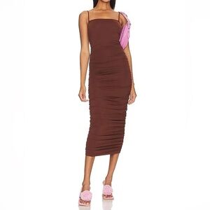 OW Collection Ezra Ruched Maxi Dress | Chocolate Brown | Size S